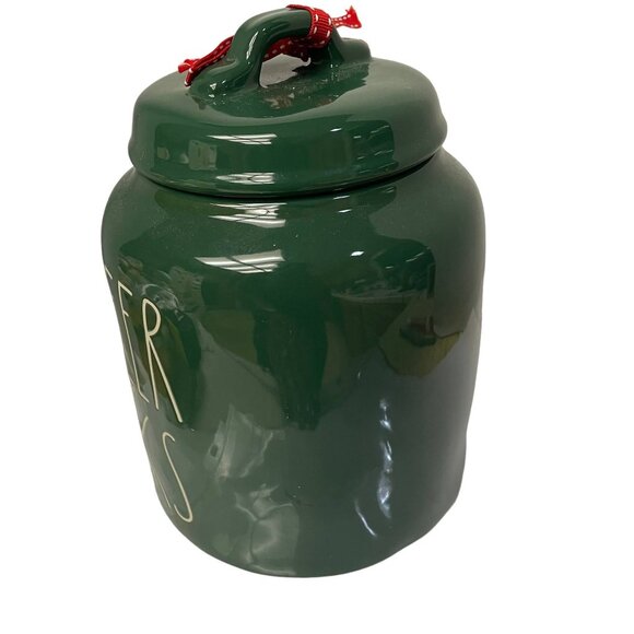 RAE Dunn REINDEER SNACKS Green Red Christmas Canister Artisan Collection 11x 5 - Picture 6 of 9